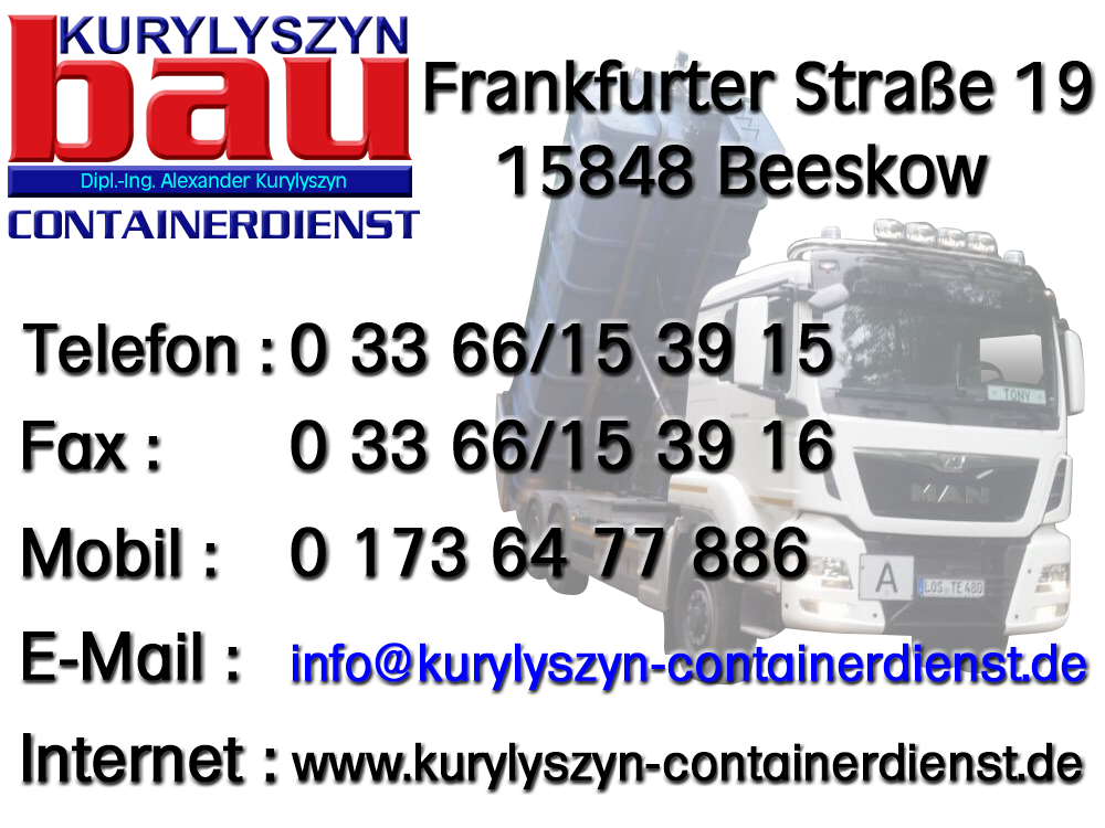 Kontaktdaten Kurylyszyn Containerdienst